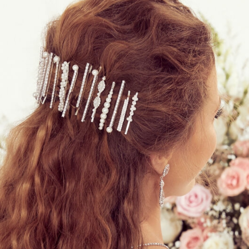 SILVER FAUX DIAMOND CIRCLE BOBBY PINS- 6 PACK